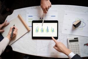 standardized client reporting for a financial services company, with charts, data tables, and workflow automation