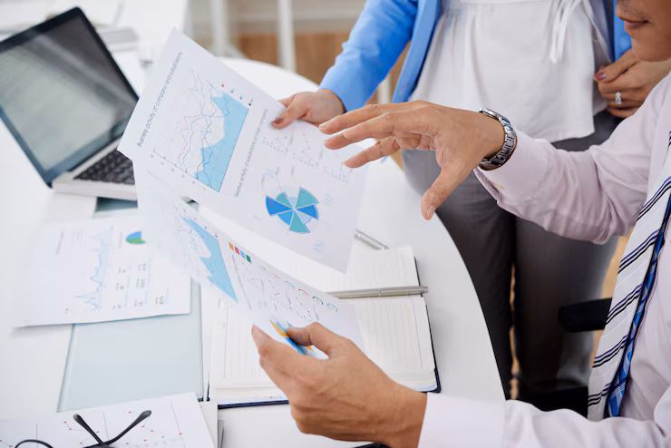 Predictive modeling interface showing projected staffing needs and resource allocation across a hospital network.