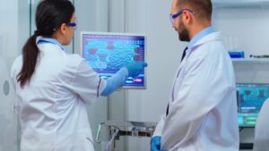 Dashboard showing real-time metrics and predictive analytics powered by machine learning in a healthcare cloud platform.
