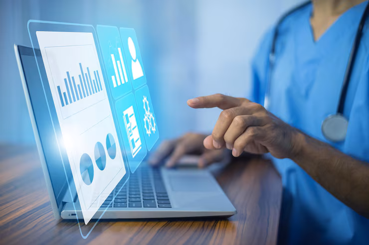 Custom analytics widgets being configured by users to monitor KPIs like patient outcomes, costs, and staffing levels
