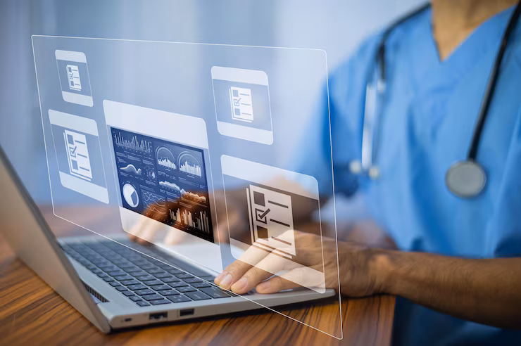 Healthcare portal interface demonstrating accessibility enhancements such as screen reader compatibility and adjustable font sizes.
