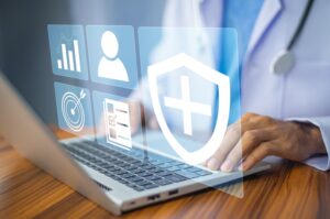 Healthcare IT system managing protected health information (PHI) with secure data storage and user access controls.