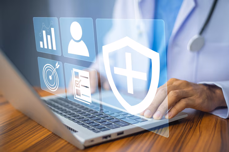 Healthcare IT system managing protected health information (PHI) with secure data storage and user access controls.