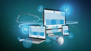 Illustration of a healthcare services provider’s roadmap to digital transformation, including cloud adoption, EHR upgrades, and mobile accessibility.
