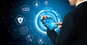 Multi-layered cybersecurity with firewalls, intrusion detection, and encryption layers for a technology company.