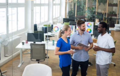 Employees discussing growth Employees discussing growth digital transformation