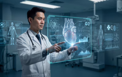 AI-Powered Heart Disease Risk Prediction Dashboard Digital dashboard displaying patient heart health metrics and AI-generated risk scores for early detection.
